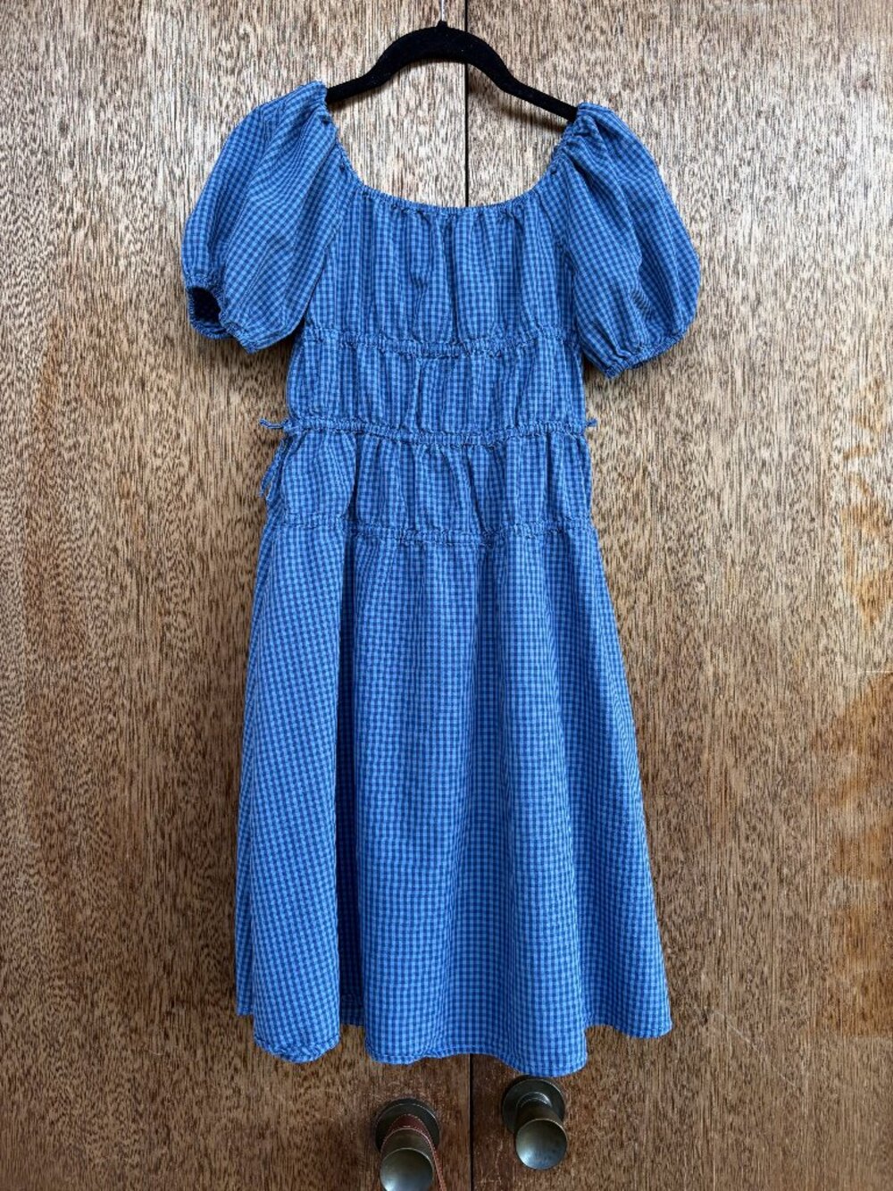 Crewcuts Blue Gingham Puff Sleeve Dress